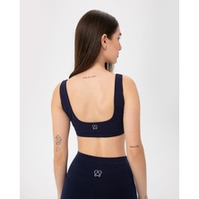 Ayma Active Lacivert Organik Pamuk Low Back Bra Sırt Dekolteli Yoga Spor Sütyeni
