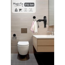 Okyanus Home Siyah Magic Fix Banyo Düzenleyici 3'lü Set-  Ikili Askı - Wc Kağıtlık - Saç Kurutmalık Askısı