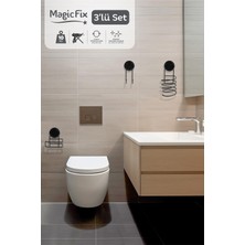 Okyanus Home Siyah Magic Fix Banyo Düzenleyici 3'lü Set-  Ikili Askı - Wc Kağıtlık - Saç Kurutmalık Askısı