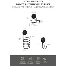 Okyanus Home Siyah Magic Fix Banyo Düzenleyici 3'lü Set-  Ikili Askı - Wc Kağıtlık - Saç Kurutmalık Askısı