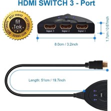 Thot HDMI 3 Port Switch Pigtail Kablolu 4K Ultra Hd HDMI Switch