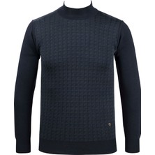 Çizgi Triko Erkek Yarım Balıkçı Yaka Triko Kazak Desenli Çelik Örgü Klasik Kalıp - 5002B