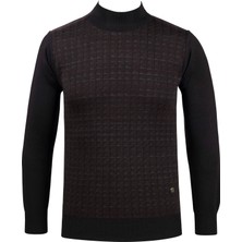 Çizgi Triko Erkek Yarım Balıkçı Yaka Triko Kazak Desenli Çelik Örgü Klasik Kalıp - 5002B