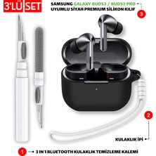 Ewec Samsung Galaxy Buds3 ve Pro Uyumlu Silikon Kılıf Kulaklık İpi ve Temizleme Kalemi Seti