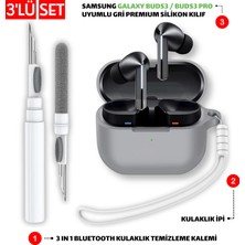 Ewec Samsung Galaxy Buds3 ve Pro Uyumlu Silikon Kılıf Kulaklık İpi ve Temizleme Kalemi Seti