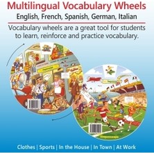 Kelime Çarkları Seti - 5 Dilde Temel Kelimeler (İngilizce, Almanca, İspanyolca, Fransızca, İtalyanca) Multilingual Vocabulary Wheels