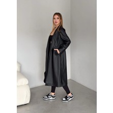 Işılda Fashion Suni Deri Uzun Trençkot