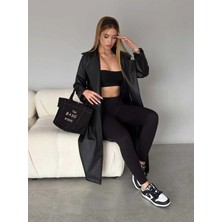 Işılda Fashion Suni Deri Uzun Trençkot