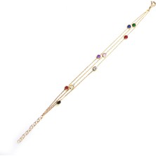 Shiny Spectra Rengarenk Zirkon Taşlı Üç Sıralı Zincir 925 Ayar Gümüş Bileklik Sarı Renk