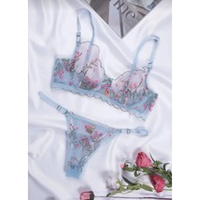 Sones Kozmetik Sones Kozmetik Aysemin Lingerie Mavi Çiçekli Balenli Bralet Takım