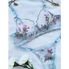 Sones Kozmetik Sones Kozmetik Aysemin Lingerie Mavi Çiçekli Balenli Bralet Takım