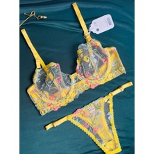 Sones Kozmetik Sones Kozmetik Sones Kozmetik Aysemin Lingerie Sarı Çiçekli Balenli Bralet Takım