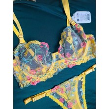 Sones Kozmetik Sones Kozmetik Sones Kozmetik Aysemin Lingerie Sarı Çiçekli Balenli Bralet Takım