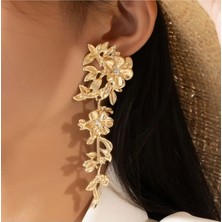 Asteria Jewelry Yaprak ve Çiçek Detaylı Gold Küpe