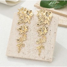 Asteria Jewelry Yaprak ve Çiçek Detaylı Gold Küpe