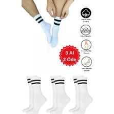 Premium Natural Socks Bambu  Beyaz Tenis Kolej Çizgili Premium Kutulu Dikişsiz Soket Çorap 3'lü