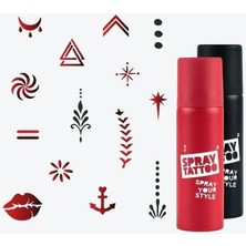 One Spray Tattoo Mini Dövme Şablon Seti + Siyah ve Kırmızı Sprey 2