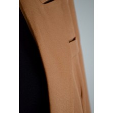Dlq Kadın Dökümlü Oversize Kruvaze Blazer Ceket Kahverengi Düğmeli Uzun Camel