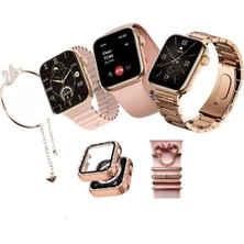 Pembe Kadın Akıllı Saat Rose Gold G 9 Mini Pluss 3 Kordon/watch Kılıf/bileklik/charm Süs Hediyeli 4