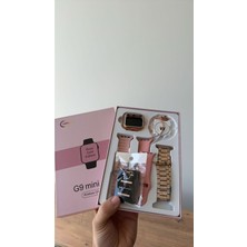 Pembe Kadın Akıllı Saat Rose Gold G 9 Mini Pluss 3 Kordon/watch Kılıf/bileklik/charm Süs Hediyeli 4