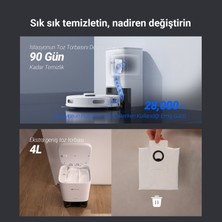 Ezviz RE4 Plus Akıllı Robot Süpürge, Paspas ve Süpürme, Otomatik Toz Boşaltma, Extra Büyük 4Lt Toz Torbası, Halı Tanıma