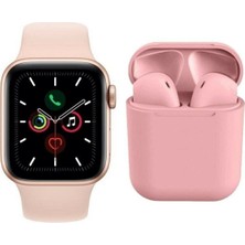 300-400 Mah Iphone 11 Uyumlu Watch 6 Series Akıllı Saat + Pembe Tws I12 Bluetooth Kulaklık 41-45 mm