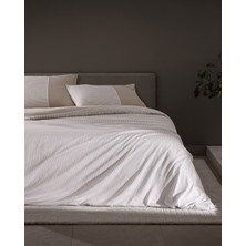 Madame Coco Leal Çift Kişilik Bej/Beyaz %100 Pamuk 208 TC Baskılı Saten Nevresim Takımı 200 x 220 cm