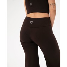 Ayma Active Kahverengi Şortlu Yoga Pantolon Ince Dökümlü Yoga Pantolon