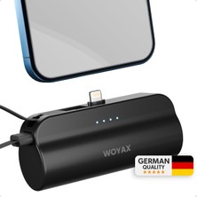 Woyax iPhone Lightning Soketli Mini Powerbank 5000mAh Type-C Dahili Kablolu Taşınabilir Şarj Cihazı Siyah