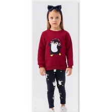 Butik Kız Çocuk Penguen Baskılı Alt Üst Tayt Takım