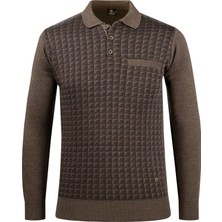 Çizgi Triko Erkek Polo Yaka Triko Kazak Desenli Kol ve Bel Lastikli Çelik Örgü Klasik Kalıp - 5002F