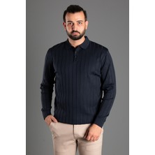 Zeki Özer Erkek Lacivert Dokulu Çizgili Polo Triko Kazak
