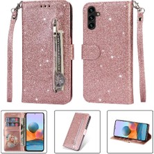 Mays Home1 Samsung Galaxy A14 Için Fermuarlı Cebi Durumda 5g Glitter Cüzdan Kılıf Pu Kart (Yurt Dışından)