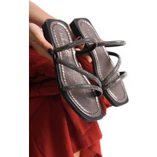 Artı Artı Ayakkabı MİA026-1602 Günlük Kadın Taşlı Platin Tatil Terliği