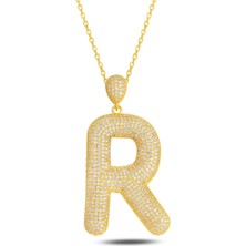 18K Serie Oro R Harfi Kadın Gümüş Kolye