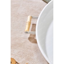 Kitchen Line Ahşap Kulplu 51 cm Büyük Boy Metal Tepsi Çay Kahve Sunum Tepsisi Beyaz