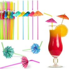 Sinis Group Tek Kullanımlık Renkli Şemsiye Pipet 50 adet/paket Parti, Kokteyl, Kafe, Restorant