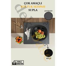 Dekobase Çok Amaçlı Ahşap Katlanabilir Antrasit Koltuk Sehpası, Koltuk Kenar Sehpası, Supla, Yemek Servis Altlığı