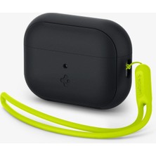 Spigen AirPods Pro (2. nesil) Kılıf Silicone Fit (Silikon) Black + Strap (Askı İpi) Phantom Green - ACS05810