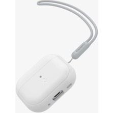 Spigen AirPods Pro (2. nesil) Kılıf Silicone Fit (Silikon) White + Strap (Askı İpi) Gray - ACS05811