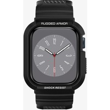 Spigen Apple Watch 45mm (Seri 9/8/7) Kılıf & Kordon Kayış Rugged Armor Pro Black - 062CS25324