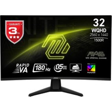 Msı 31.5" Mag 32CQ6F 2560X1440 (Wqhd) 16:9 Curve 1500R Rapıd Va 180HZ 1ms Adaptıve-Sync Gamıng Monıtor