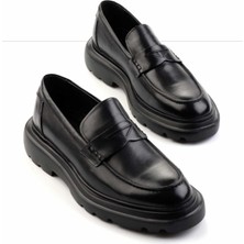 Bambi Siyah Antik Hakiki Deri Erkek Loafer Ayakkabı E01401092041