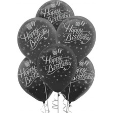 Hayaller Dükkanı Happy Birthay Siyah Balon 12 Inç (25x30 Cm) 10’Lu Paket