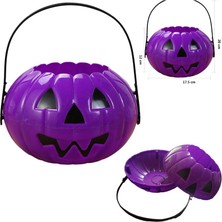 Pandoli Halloween Mor Renk Balkabağı Eklemeli Plastik Şeker Kovası 12X17,5 cm 1 Adet