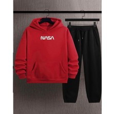 Amor Man Büyük Beden Özel Tasarım Kapüşonlu Nasa Baskılı Şardonlu Kışlık Yeni Trend Modern Battal  Erkek Eşofman Takımı