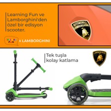 Lamborghini Lisanslı L3 Kolay Katlanabilir Işıklı Orta Gövde ve Işıklı Tekerlekli Çocuk Scooter Yeşil