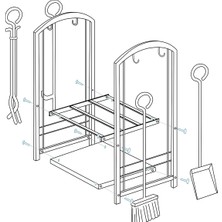 Wood Shut 5 Li Ithal Metal Oval Odunluk Raflı Şömine - Soba Maşa Takımı Aksesuar Seti