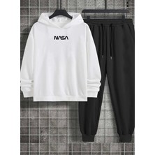 Amor Man Büyük Beden Özel Tasarım Kapüşonlu Nasa Baskılı Şardonlu Kışlık Modern Battal Erkek Eşofman Takımı