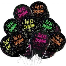 Hayaller Dükkanı Iyi Ki Doğdun Renkli Baskılı Siyah Lateks Balon 12 Inç (25x30 Cm) 10’Lu Paket